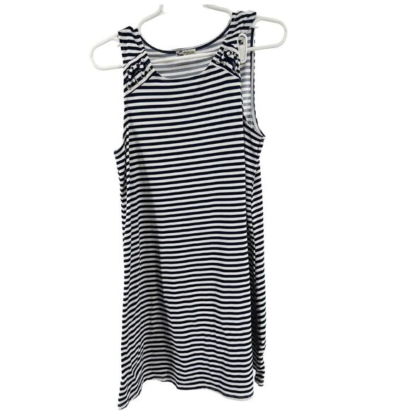 About a girl tank navy and white striped laced detail above the knee dress M - Picture 1 of 6